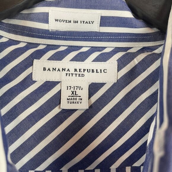 Banana Republic Mens Blue & White Striped Fitted Shirt XL 17-17.5 100% Cotton - Picture 3 of 6
